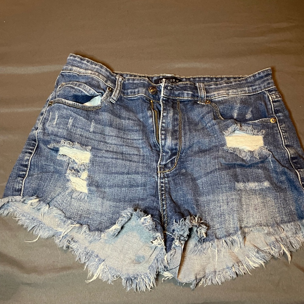 Distressed Denim Blue Shorts